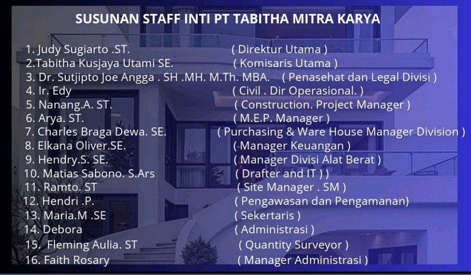 STAFF INTI PT TABITHA MITRA KARYA